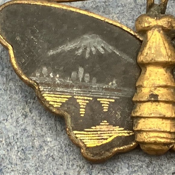 Komai Butterfly Pin Brooch Meiji Japanese As Is Vintage Gold Inlay Retro BoHo - Picture 4 of 10